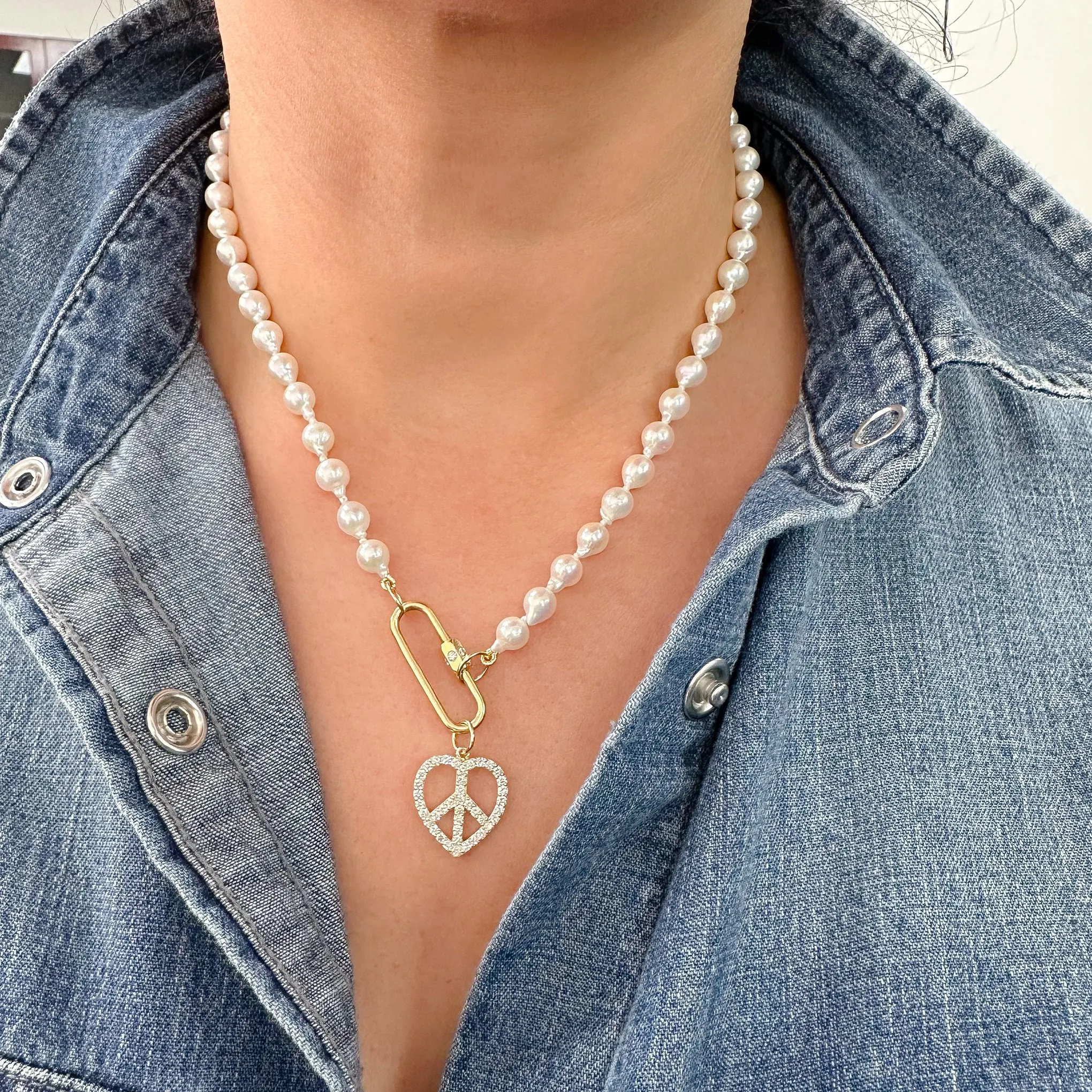 14K Gold Baroque White Freshwater Pearl Beaded Necklace