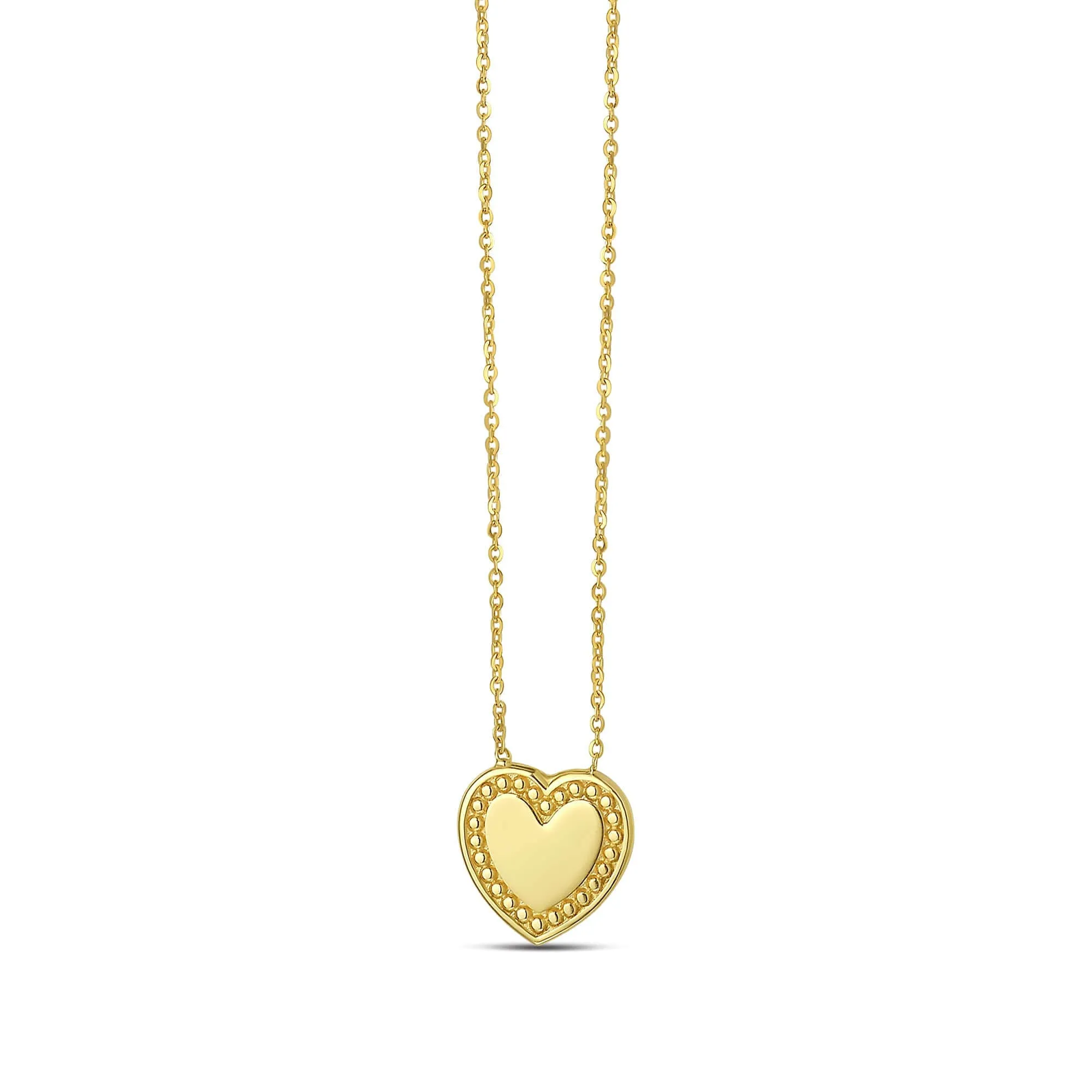 14K Gold Beaded Heart Necklace