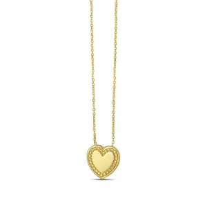 14K Gold Beaded Heart Necklace