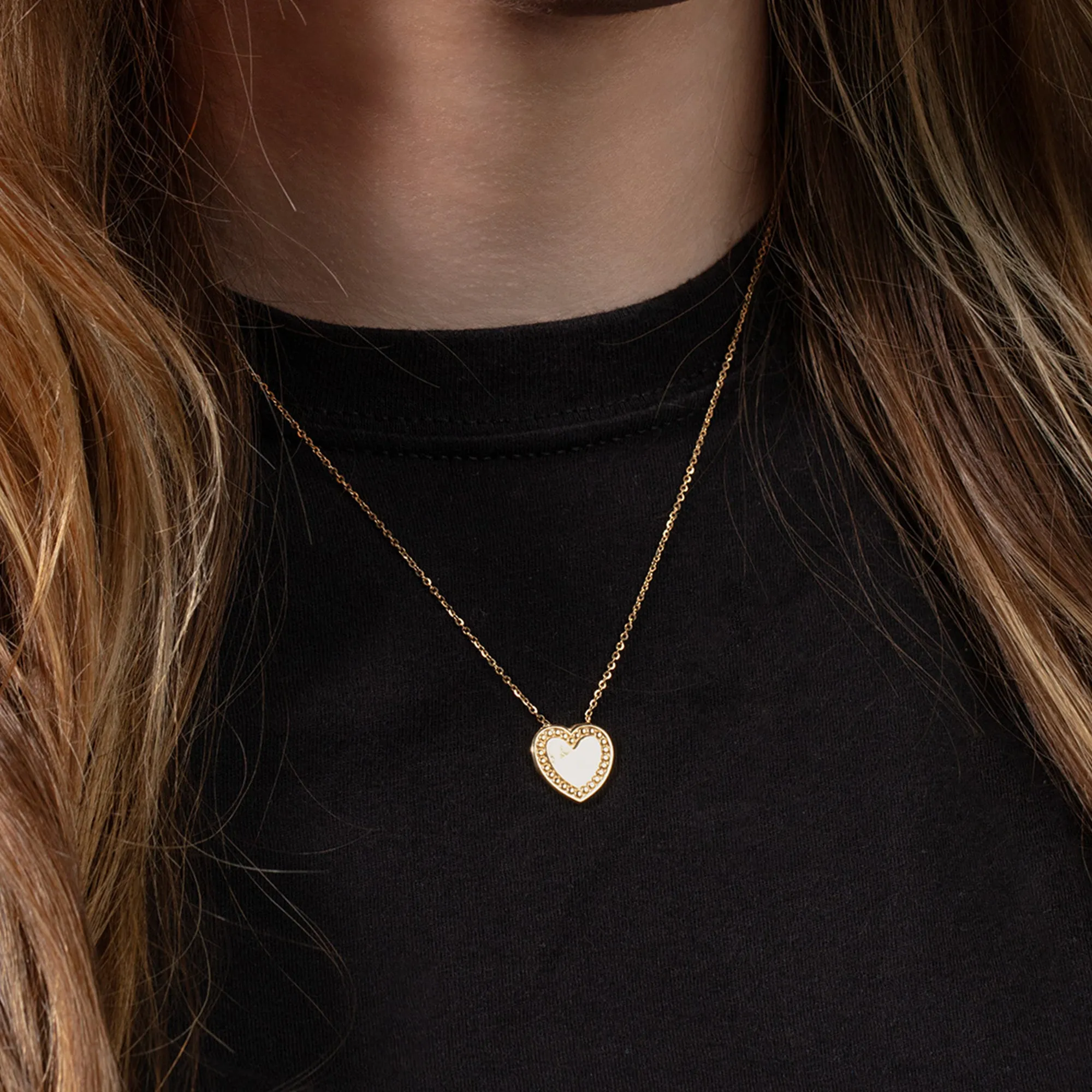 14K Gold Beaded Heart Necklace