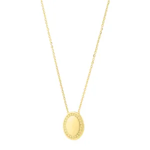 14K Gold Beaded Oval Necklace
