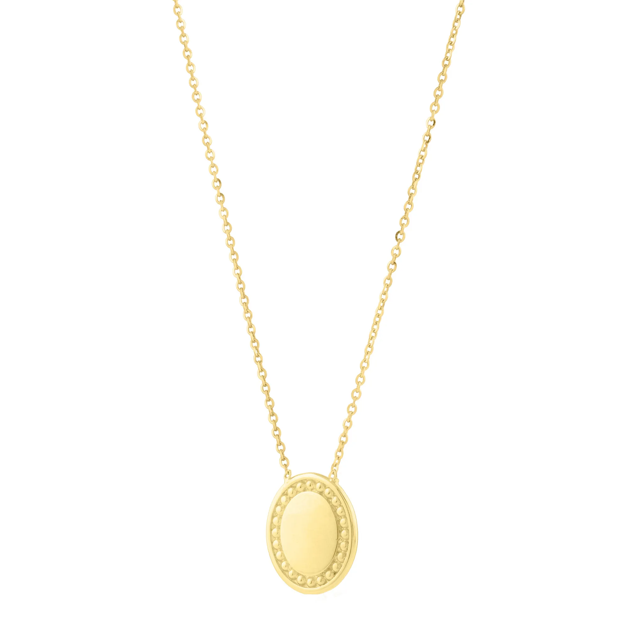 14K Gold Beaded Oval Necklace