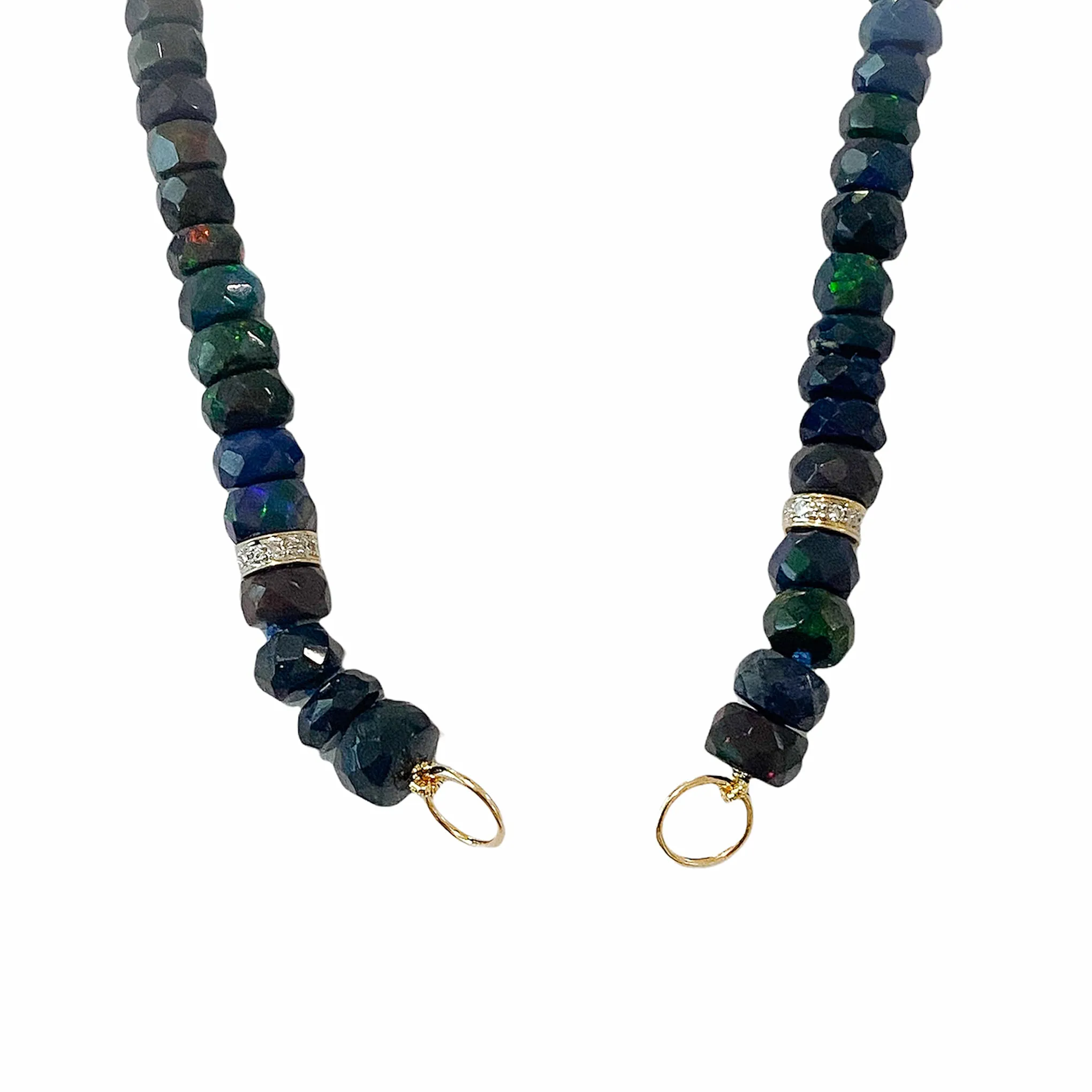 14K Gold Black Opal & Diamond Beaded Necklace