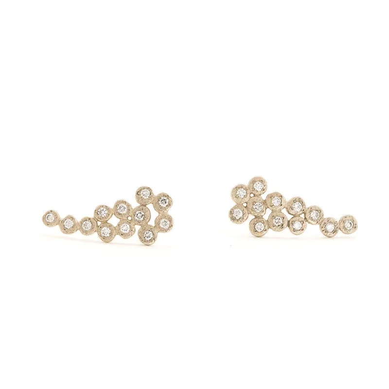 14K Gold Cluster Ear Climber Earrings with White Diamonds