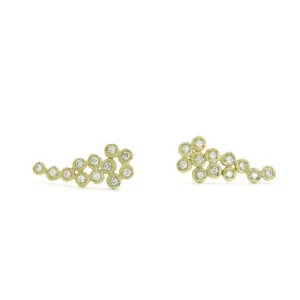 14K Gold Cluster Ear Climber Earrings with White Diamonds