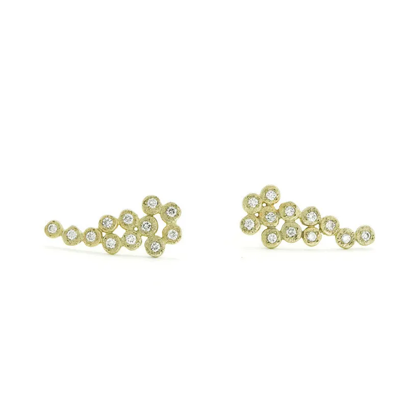 14K Gold Cluster Ear Climber Earrings with White Diamonds