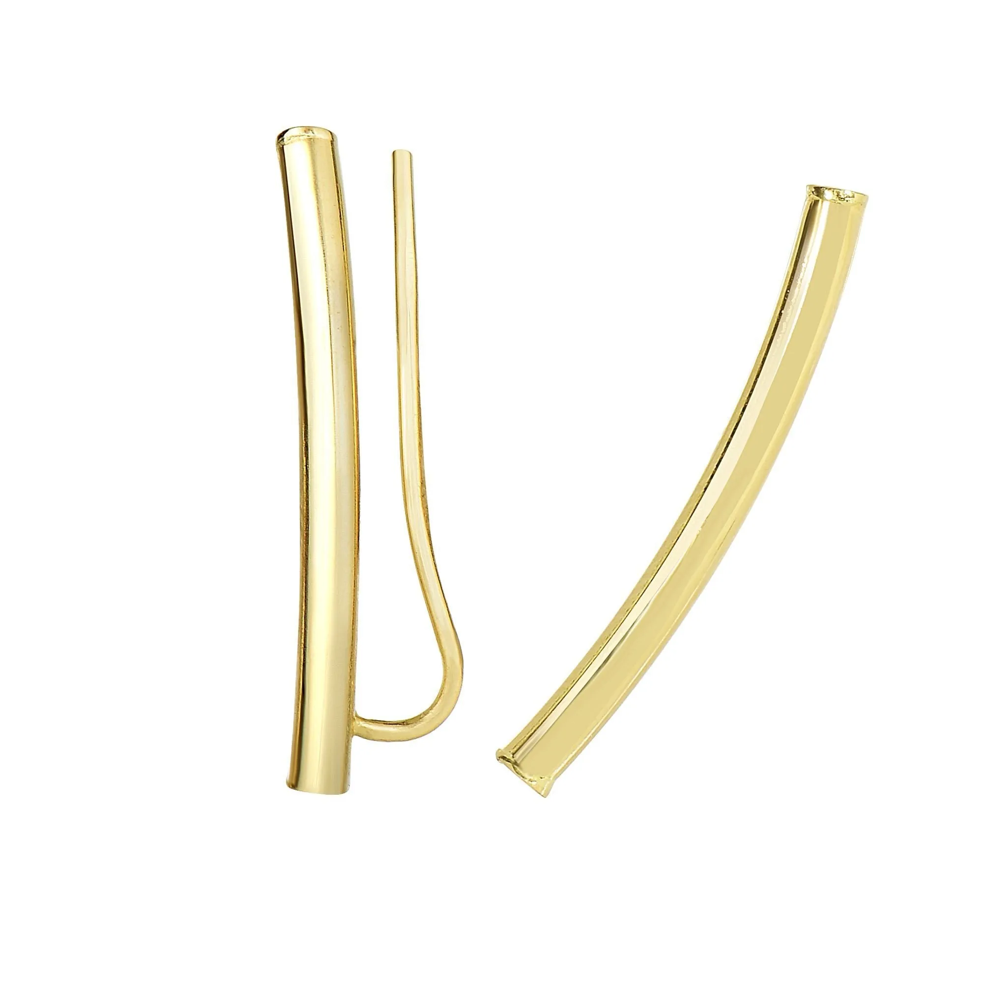 14K Gold Curved Bar Ear Climber Earrings