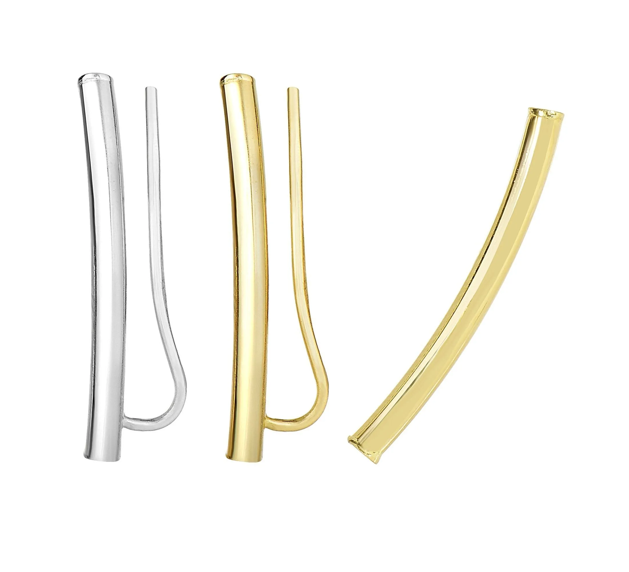 14K Gold Curved Bar Ear Climber Earrings