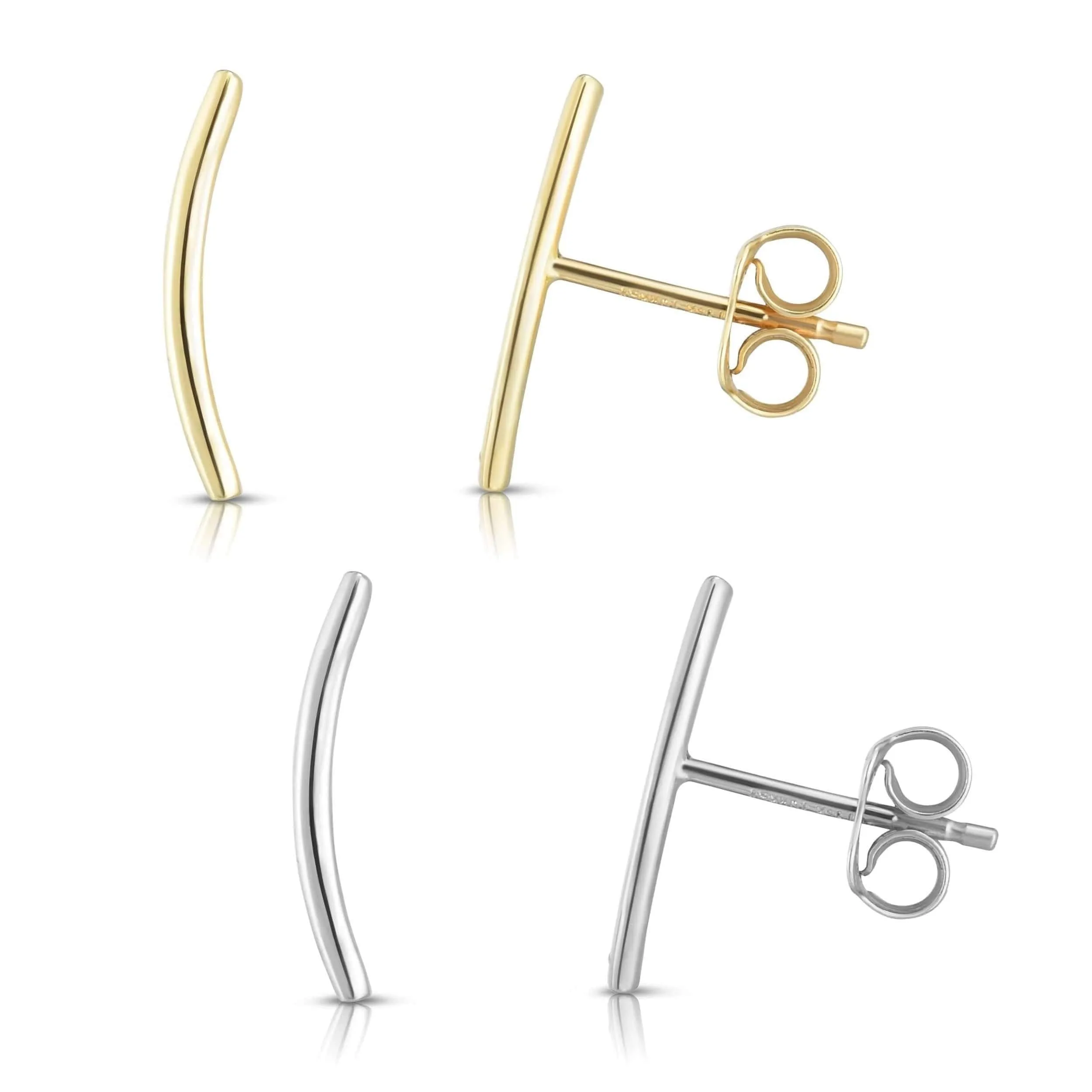 14K Gold Curved Bar Ear Climber Stud Earrings