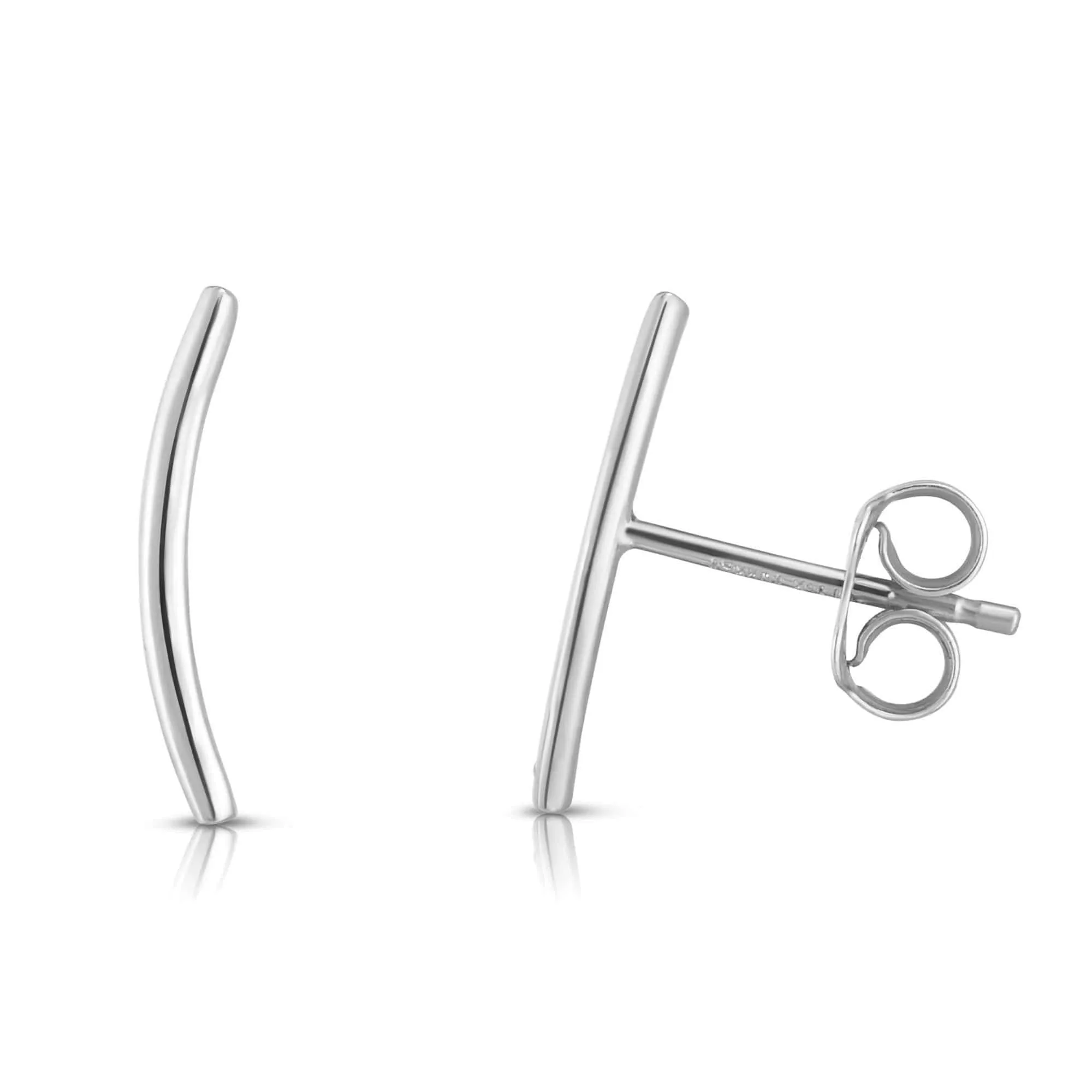 14K Gold Curved Bar Ear Climber Stud Earrings