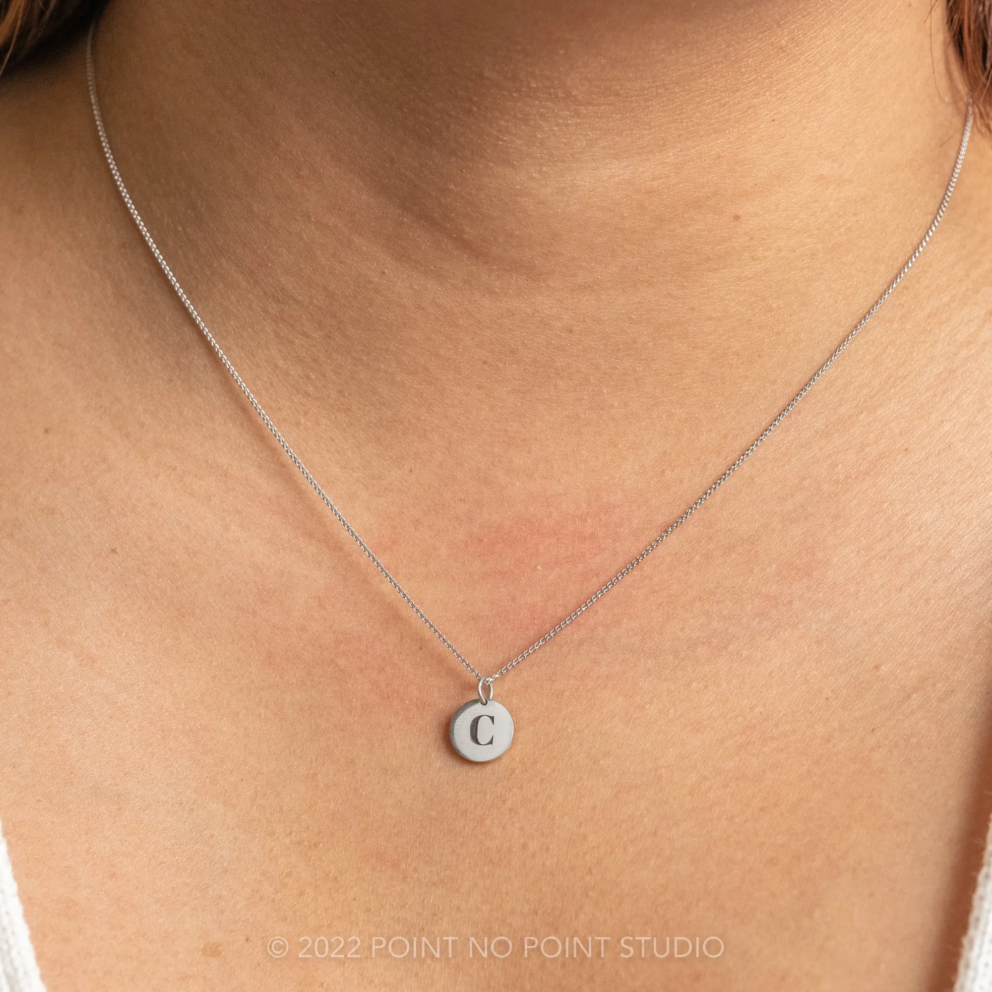 14k Gold Engraved Alouette Single Initial Small Round Charm