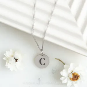 14k Gold Engraved Alouette Single Initial Small Round Charm