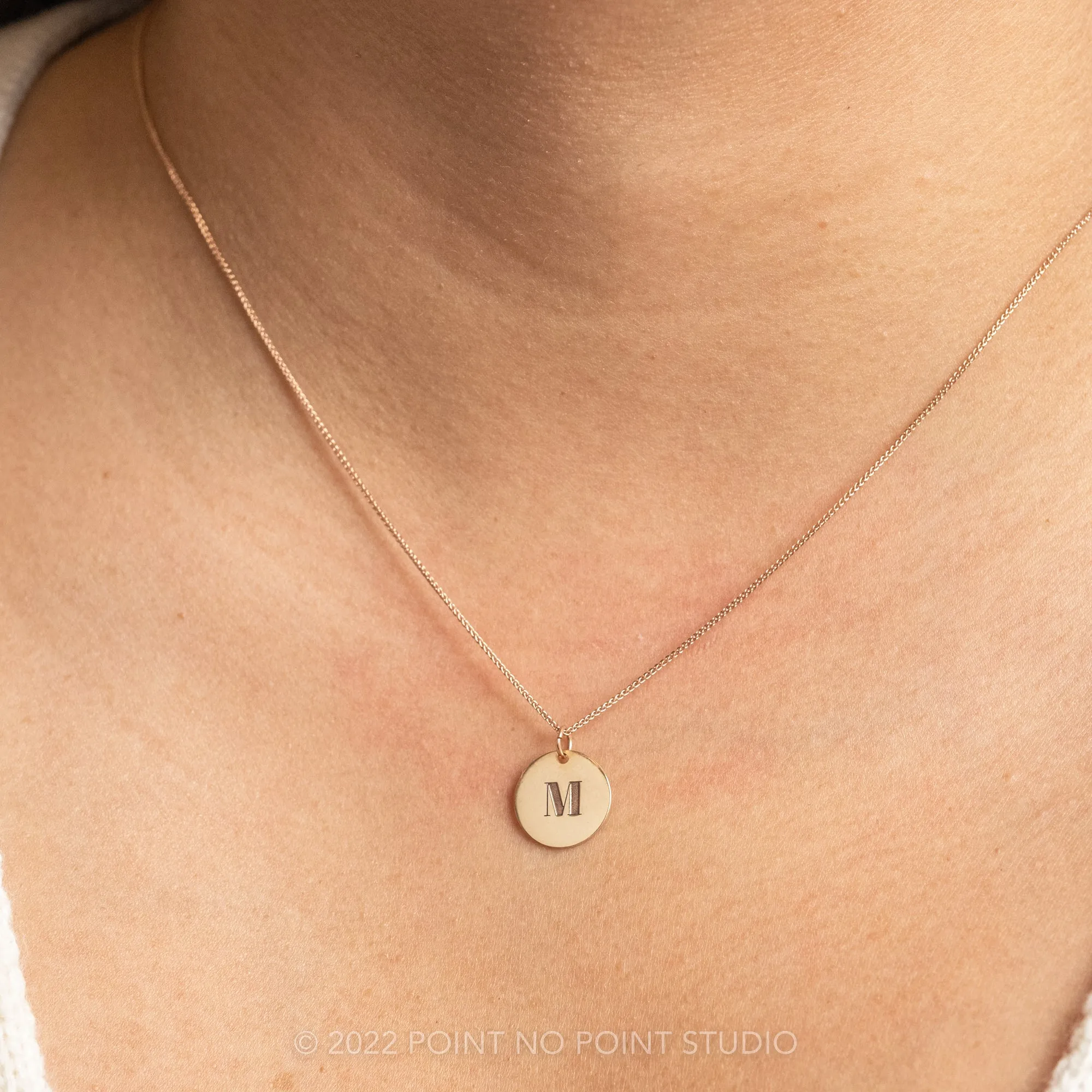 14k Gold Engraved Alouette Single Initial Small Round Charm
