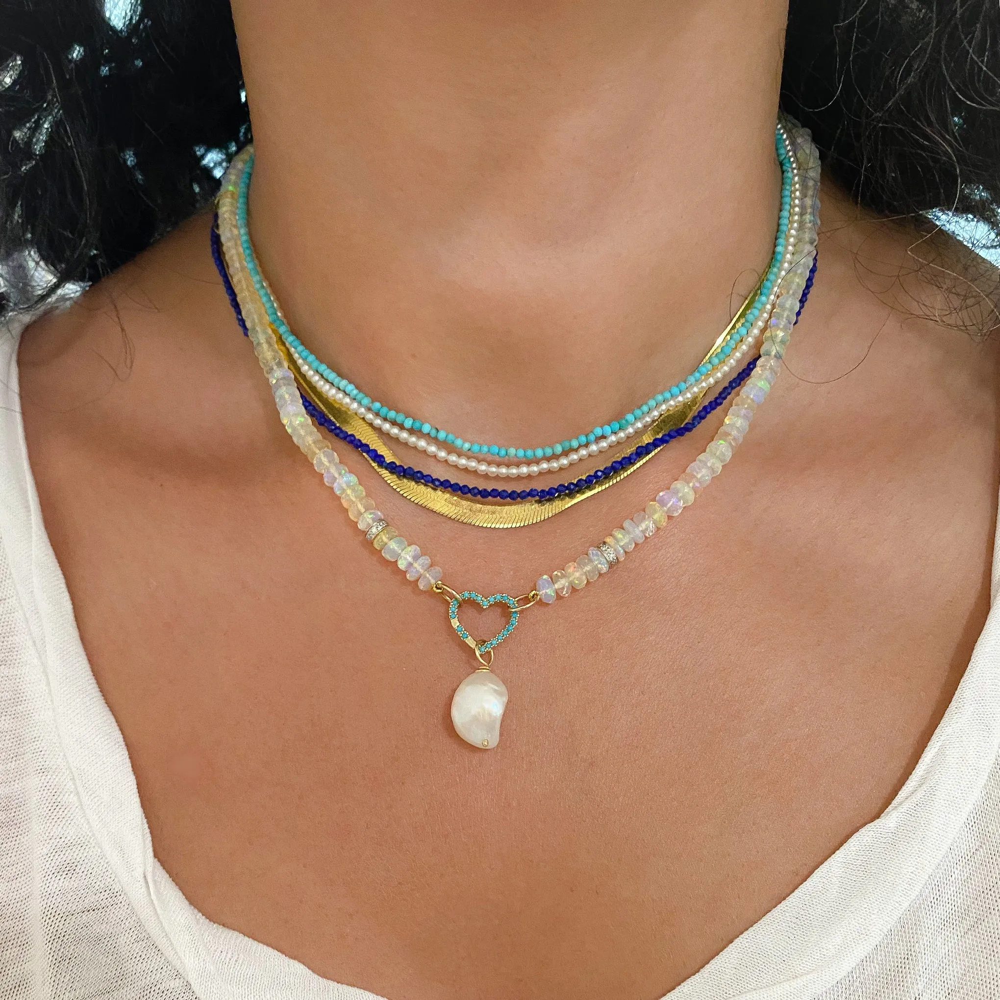14K Gold Faceted Lapis Lazuli Beaded Necklace, 2mm Size