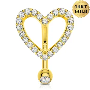 14K Gold Heart Belly Rings 14G Top Mount CZ Belly Button Ring