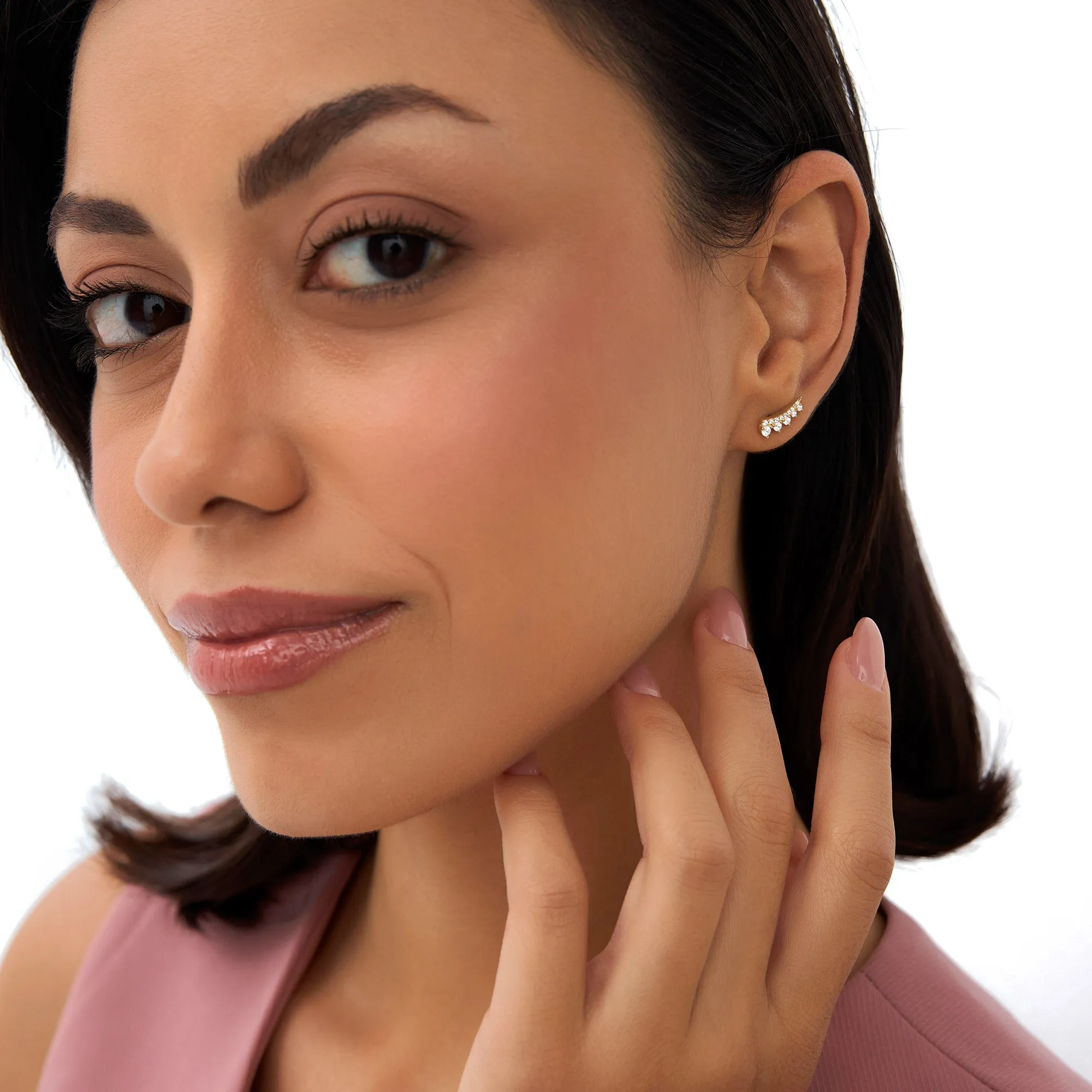 14k Graduating Diamond Ear Climber Studs