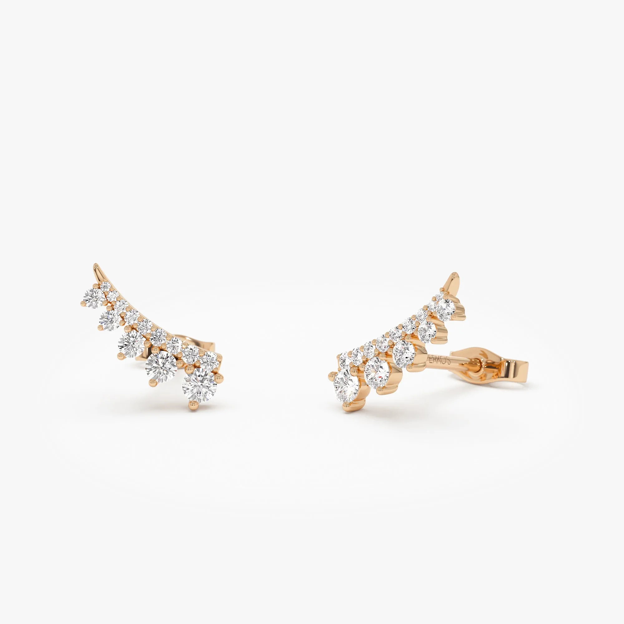 14k Graduating Diamond Ear Climber Studs