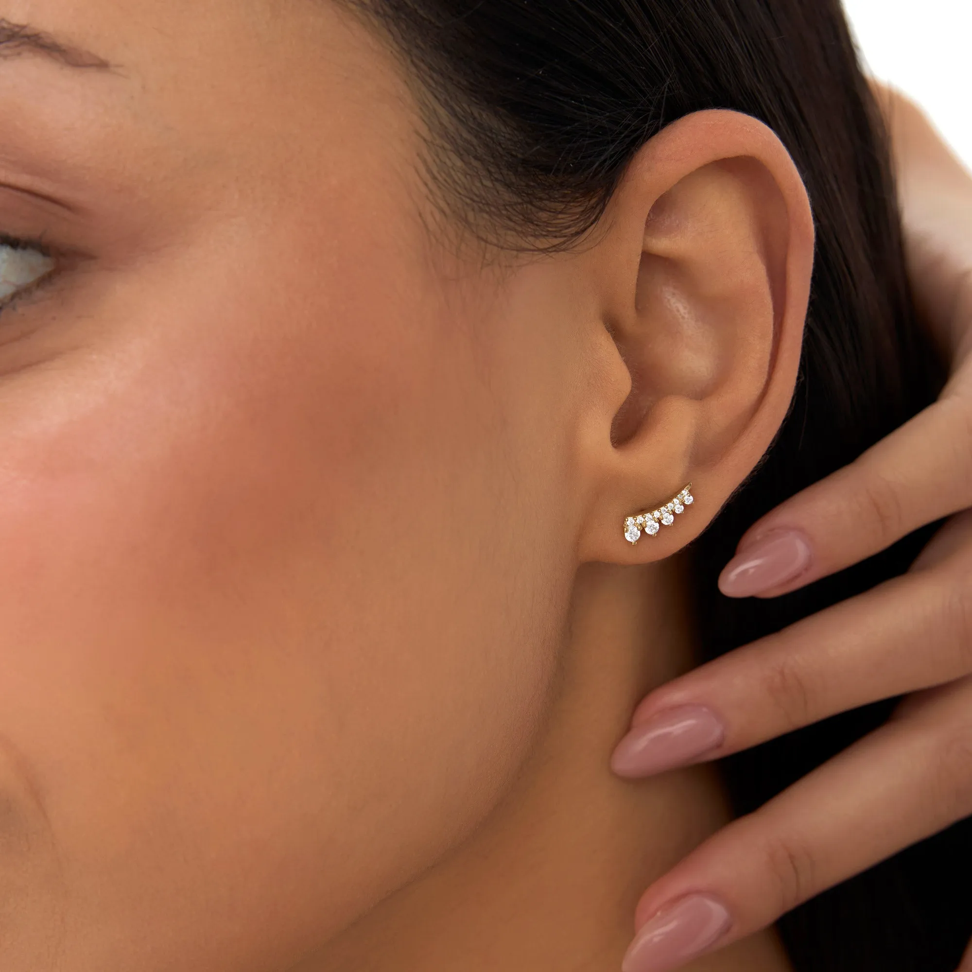 14k Graduating Diamond Ear Climber Studs