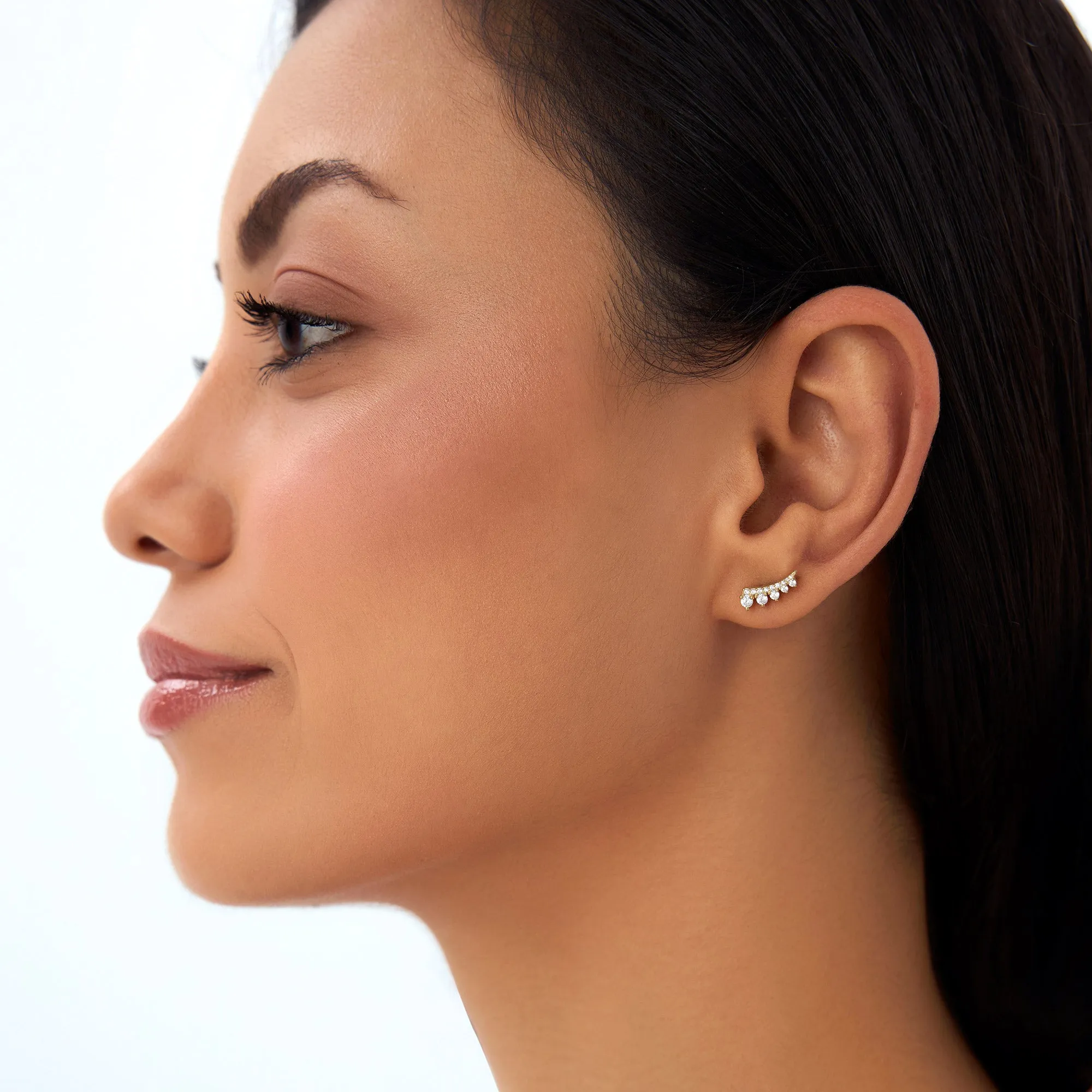 14k Graduating Diamond Ear Climber Studs