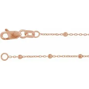 14K Rose .85 mm Faceted Beaded Cable 20" Chain