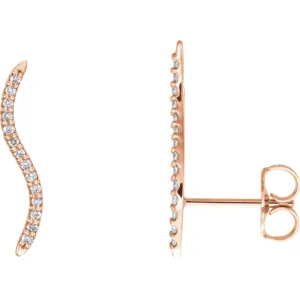 14k Rose Gold 1/6 CTW Diamond Wavy Ear Climbers