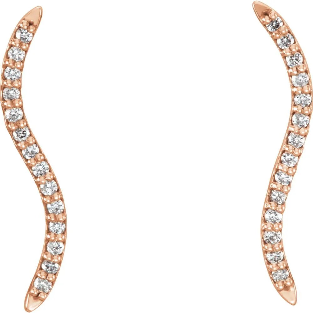 14k Rose Gold 1/6 CTW Diamond Wavy Ear Climbers