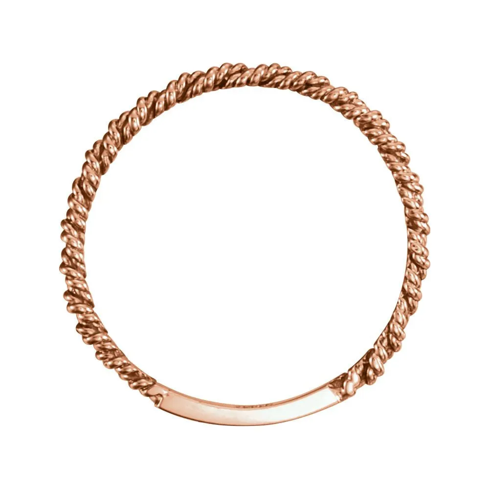 14k Rose Gold 2mm Twisted Rope Band, Size 7