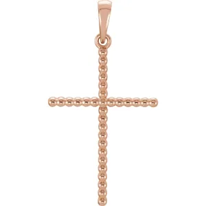 14k Rose Gold 32.65x17.25mm Beaded Cross Pendant