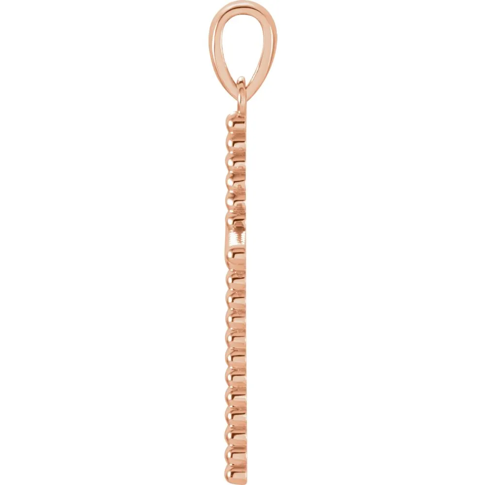 14k Rose Gold 32.65x17.25mm Beaded Cross Pendant