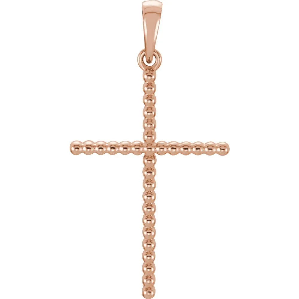 14k Rose Gold 32.65x17.25mm Beaded Cross Pendant