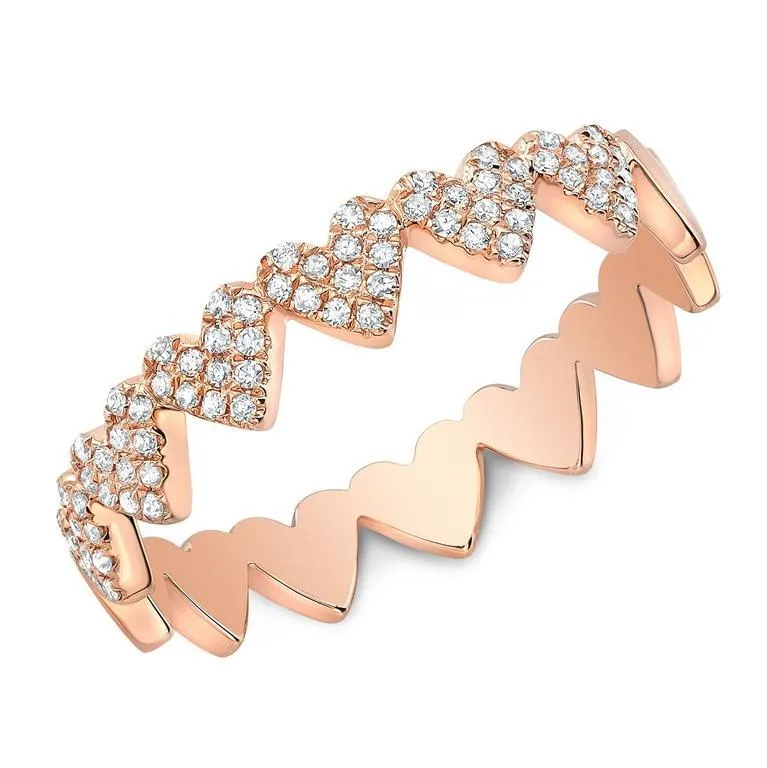 14K Rose Gold Diamond Heart Stackable Band