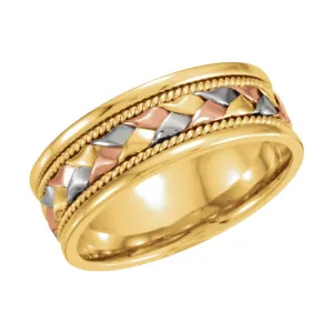 14K Tri-Color 8mm Hand-Woven Comfort Fit Band Size 6