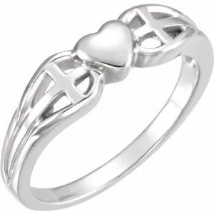 14K White 5.7 mm Heart & Cross Ring