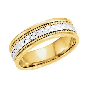 14K White & Yellow Gold 6.75mm Hand Woven Band Size 9