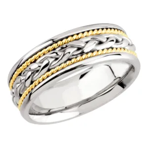 14K White & Yellow Gold 8mm Comfort-Fit Hand-Woven Band Size 10