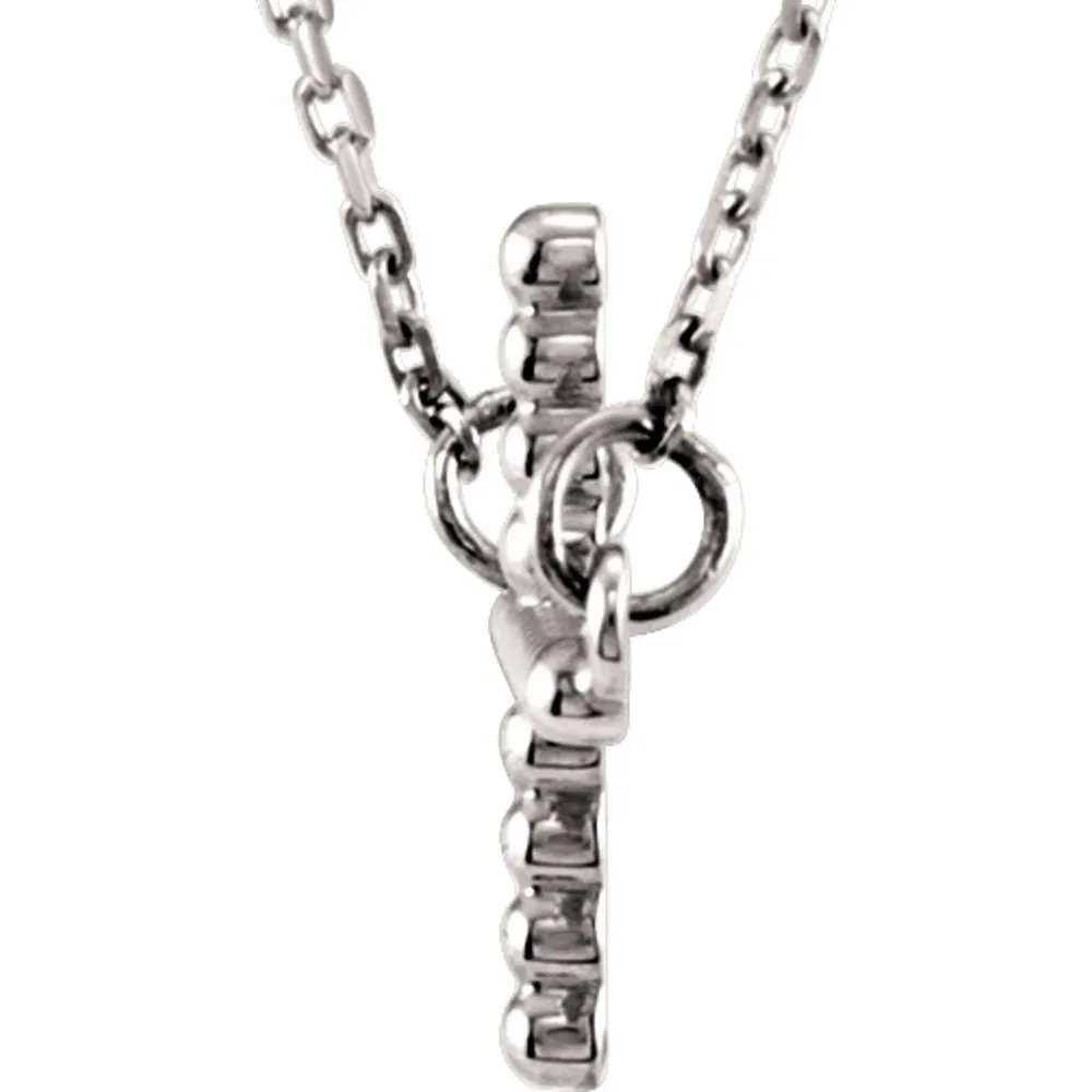 14k White Gold 12.05x19.5mm Sideways Beaded Cross 16.5" Necklace