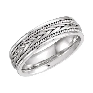 14k White Gold 6.75mm Hand-Woven Band Size 7.5