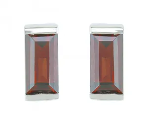 14K White Gold Baguette Garnet Stud Earrings