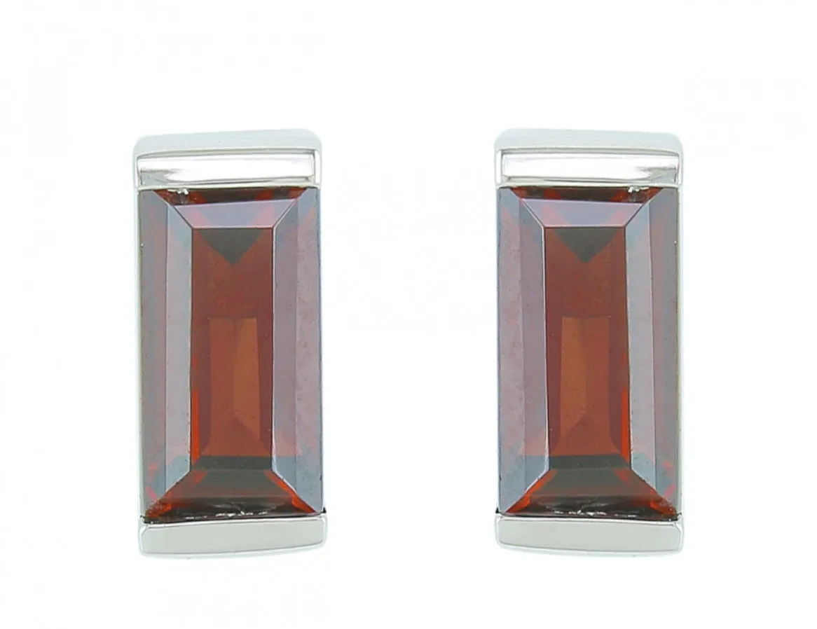 14K White Gold Baguette Garnet Stud Earrings