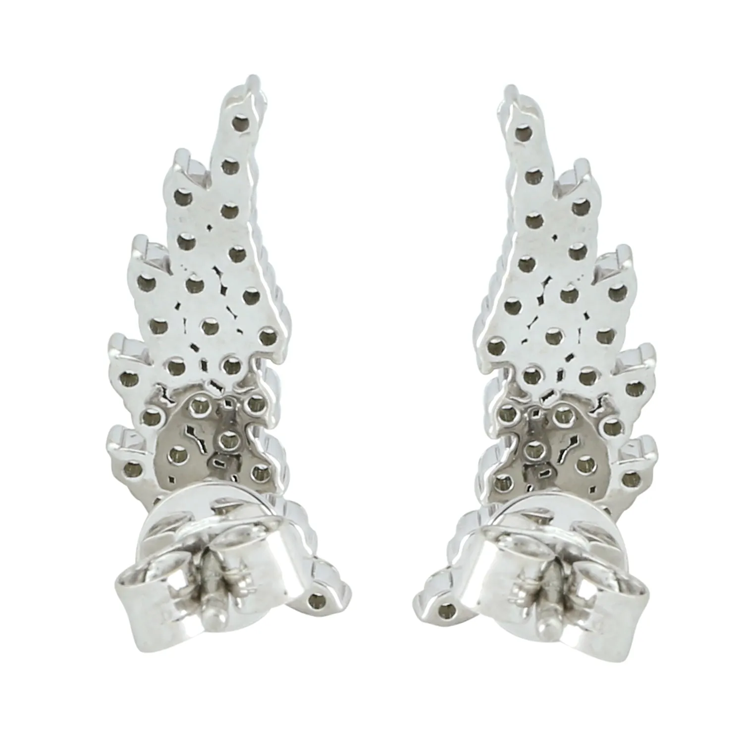 14K White Gold Pave Diamond Ear Climber Stud Earrings