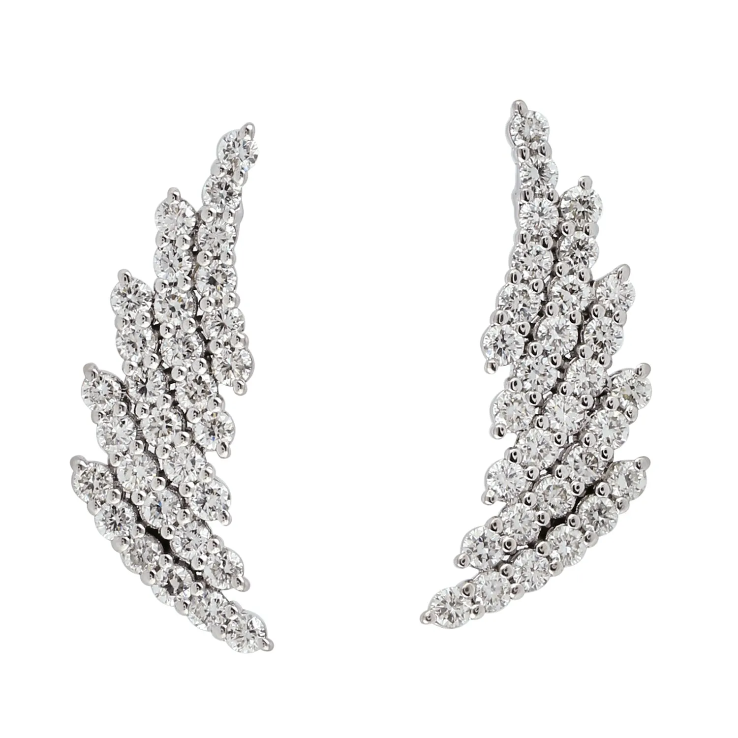 14K White Gold Pave Diamond Ear Climber Stud Earrings