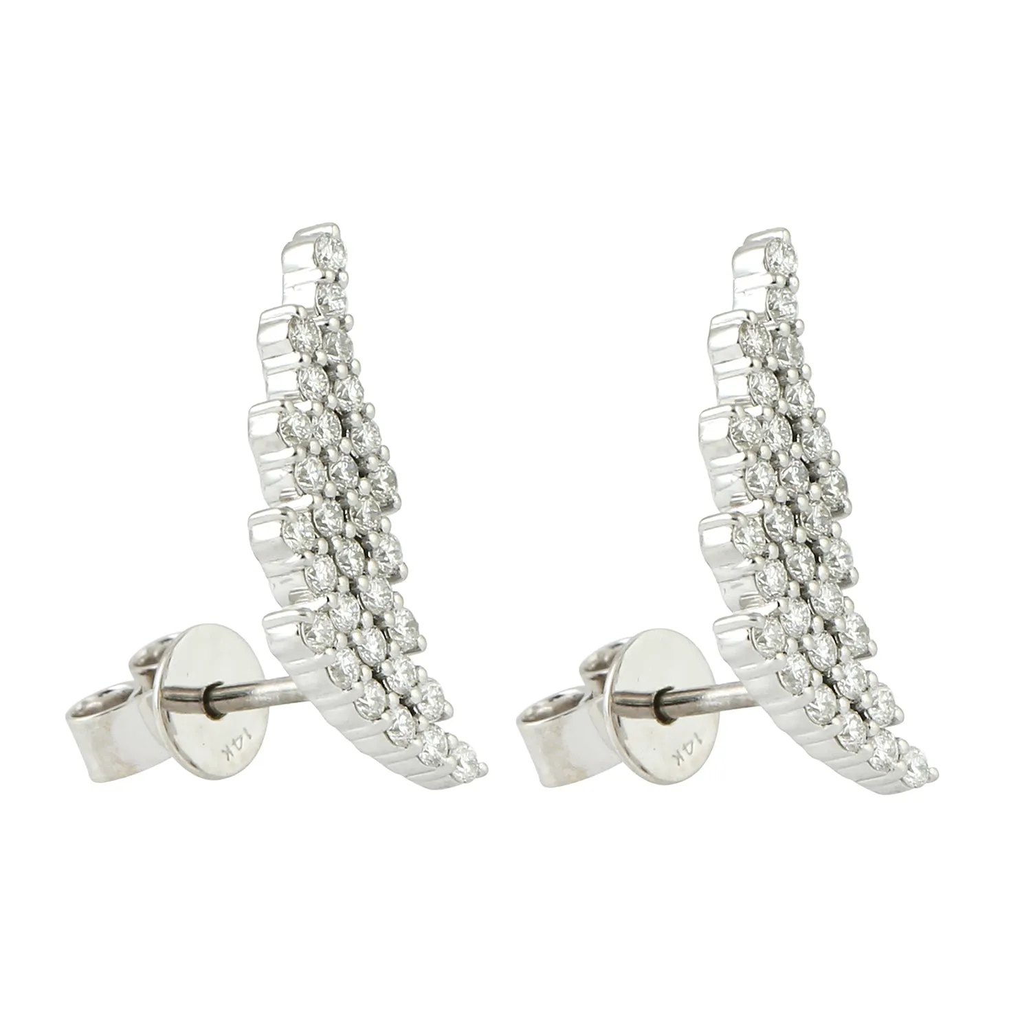 14K White Gold Pave Diamond Ear Climber Stud Earrings