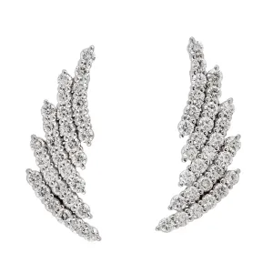 14K White Gold Pave Diamond Ear Climber Stud Earrings