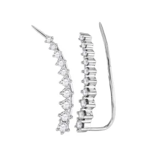 14K White Gold Round Diamond Climber Earrings 3/4 Cttw
