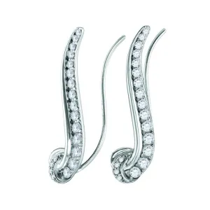 14K White Gold Round Diamond Curved Climber Earrings 3/4 Cttw
