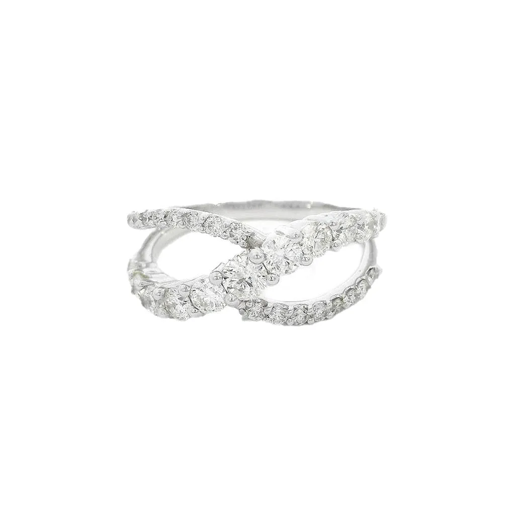 14K White Gold Twisted Natural Diamonds Ring
