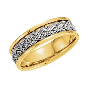 14K Yellow & White 7mm Comfort-Fit Hand-Woven Band Size 11