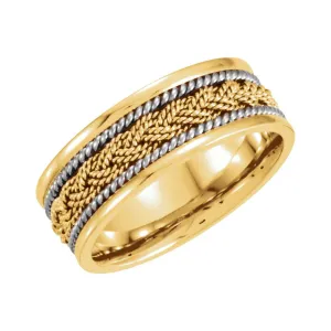 14K Yellow & White 8mm Comfort-Fit Hand-Woven Band Size 9