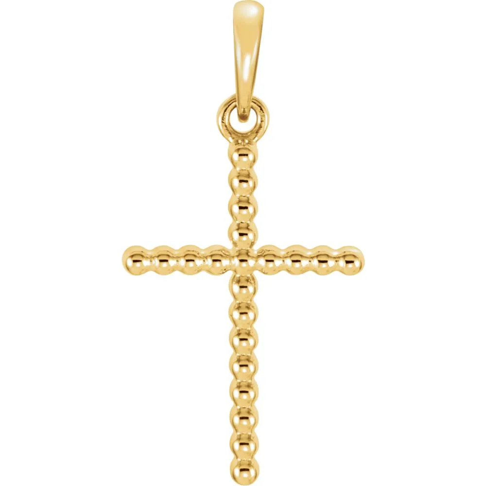 14k Yellow Gold 24.25x12.05mm Beaded Cross Pendant
