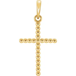 14k Yellow Gold 24.25x12.05mm Beaded Cross Pendant